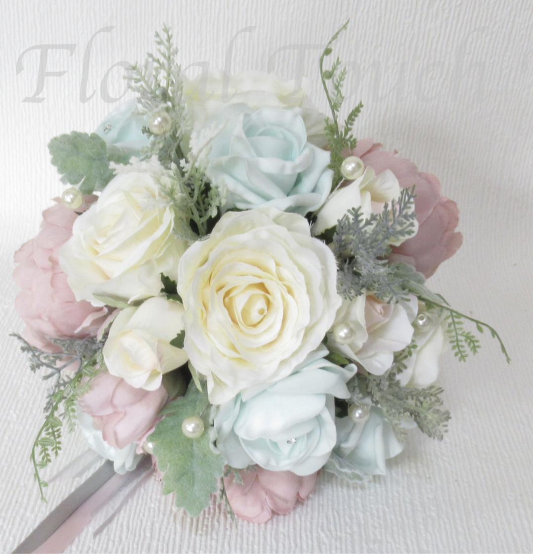 Dusky Pink & Mint Bridesmaid Bouquet, dusky pink and mint wedding flowers